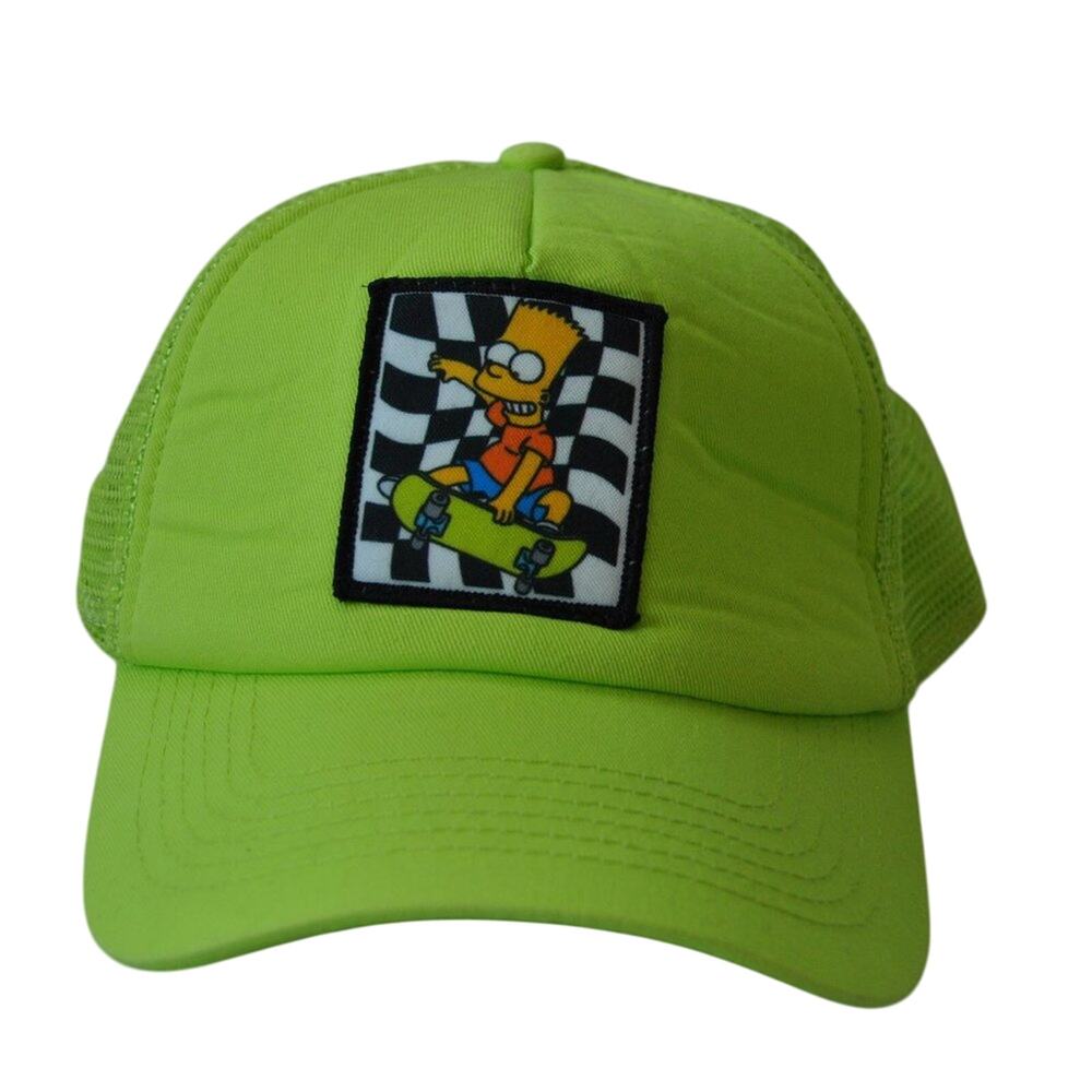 Bart Simpson Skateboarding Patch Neon Green/Yellow Snapback Trucker Hat